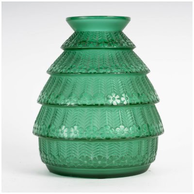 1929 René Lalique – Vase Ferrières Verre Vert Emeraude