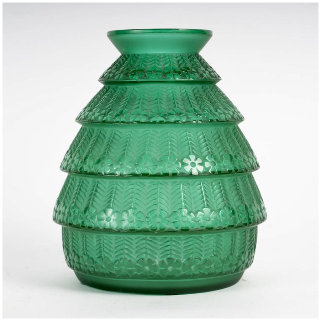 1929 René Lalique – Vase Ferrières Verre Vert Emeraude 4