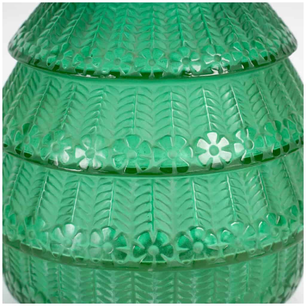 1929 René Lalique – Vase Ferrières Verre Vert Emeraude 7