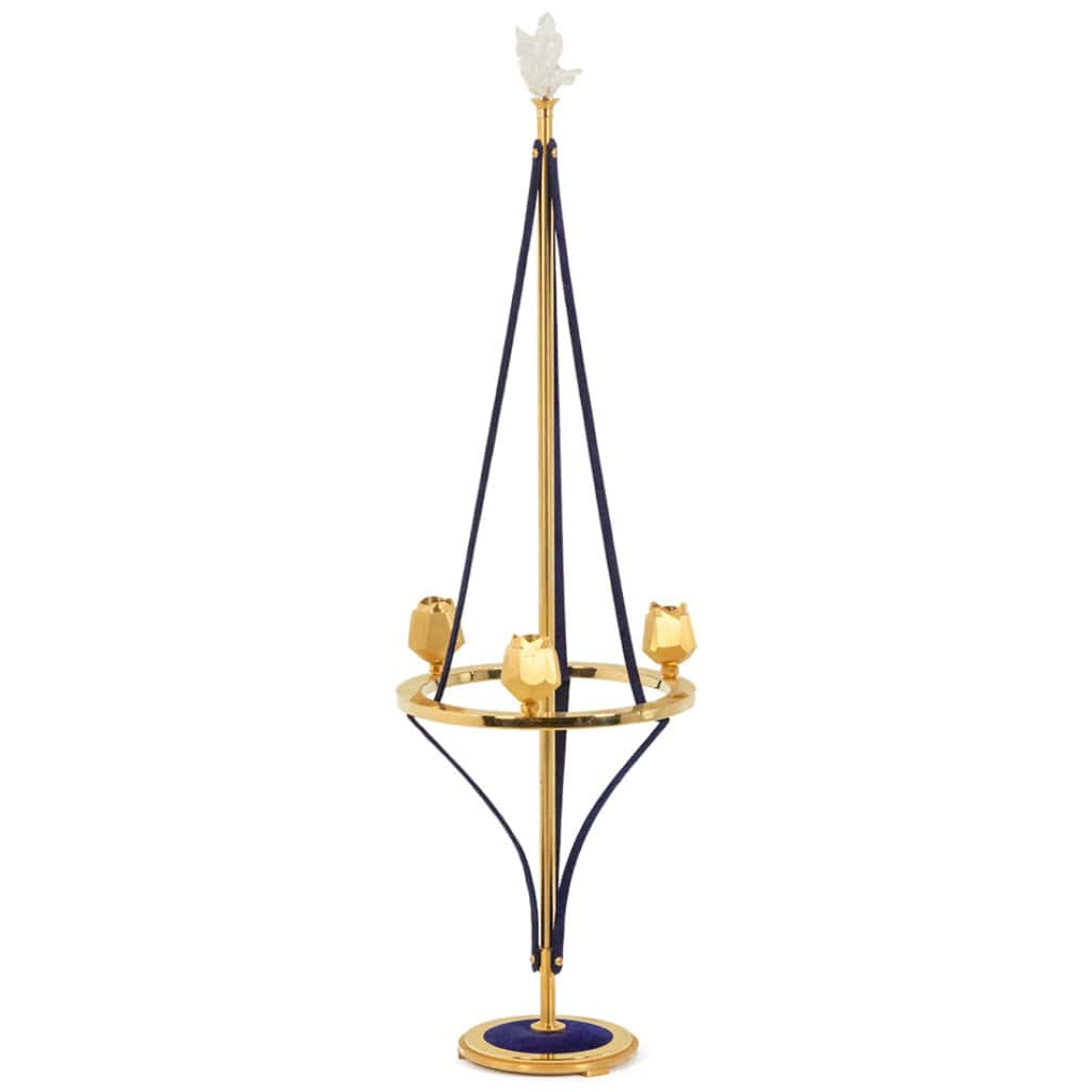 Chandelier en laiton doré et velours. Travail Contemporain. LS59441456B 3