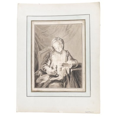 École Italienne, Capretta Fransesca (XVIIIe), La lecture à la chandelle, encre et lavis sur papier, XVIIIe