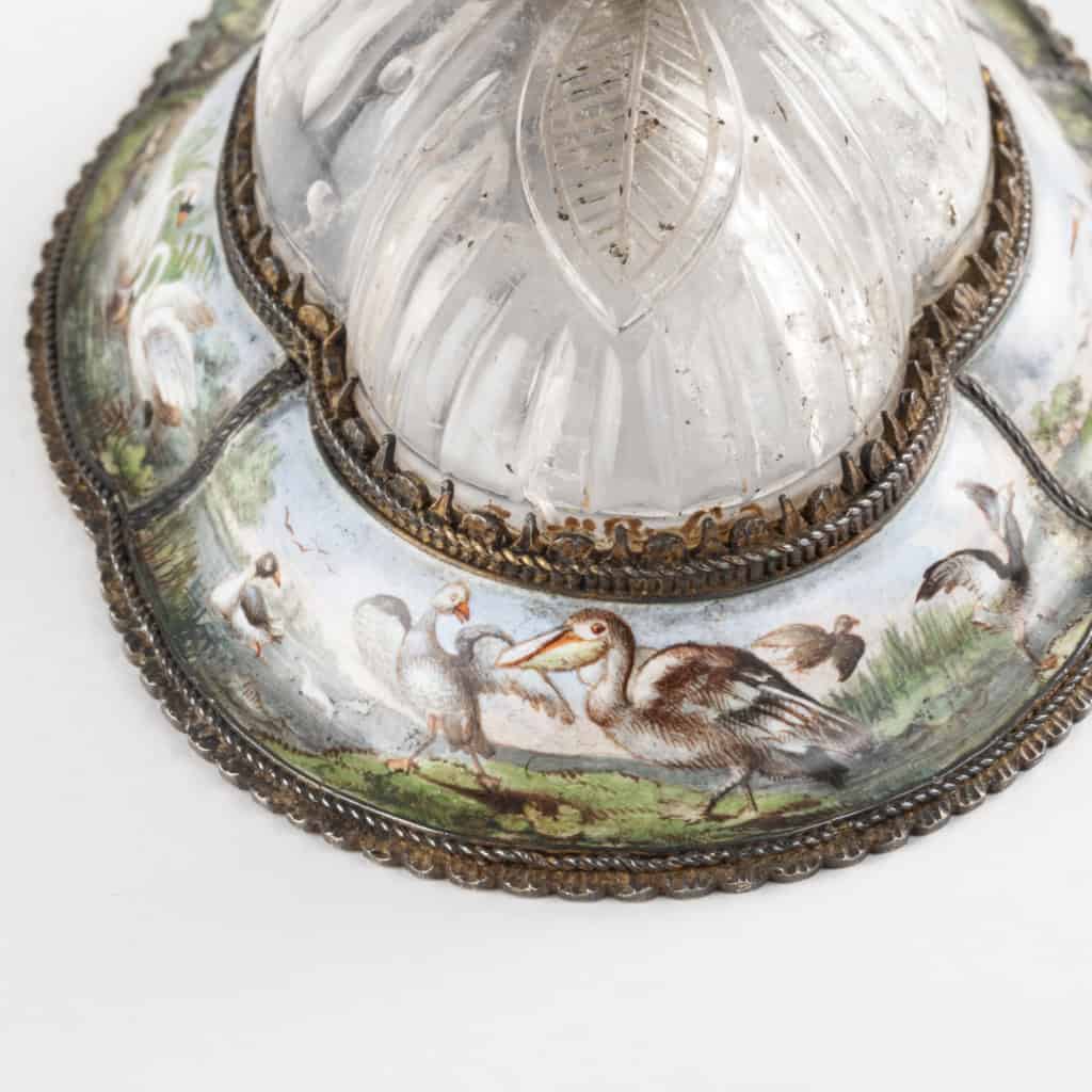 Coupe en cristal de roche et argent doré à la cigogne et décors émaillés, XIXe 13