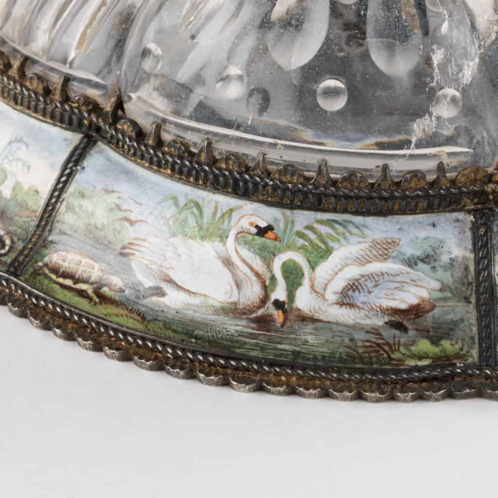 Coupe en cristal de roche et argent doré à la cigogne et décors émaillés, XIXe 14