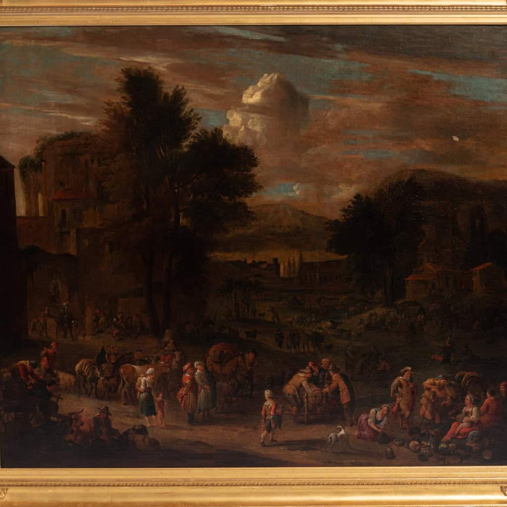 Attribué à Pieter Bout (1658-1719) et Adriaen Frans Van Bondewyns (1644-1711), « Paysans et orientaux au marché », XVIIIe 4