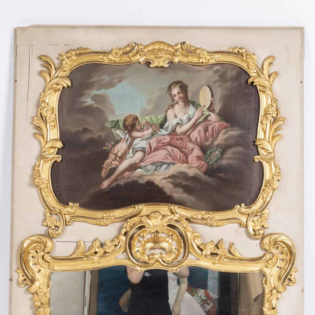 Trumeau en bois laqué et stuc doré, huile sur toile, XIXe 4