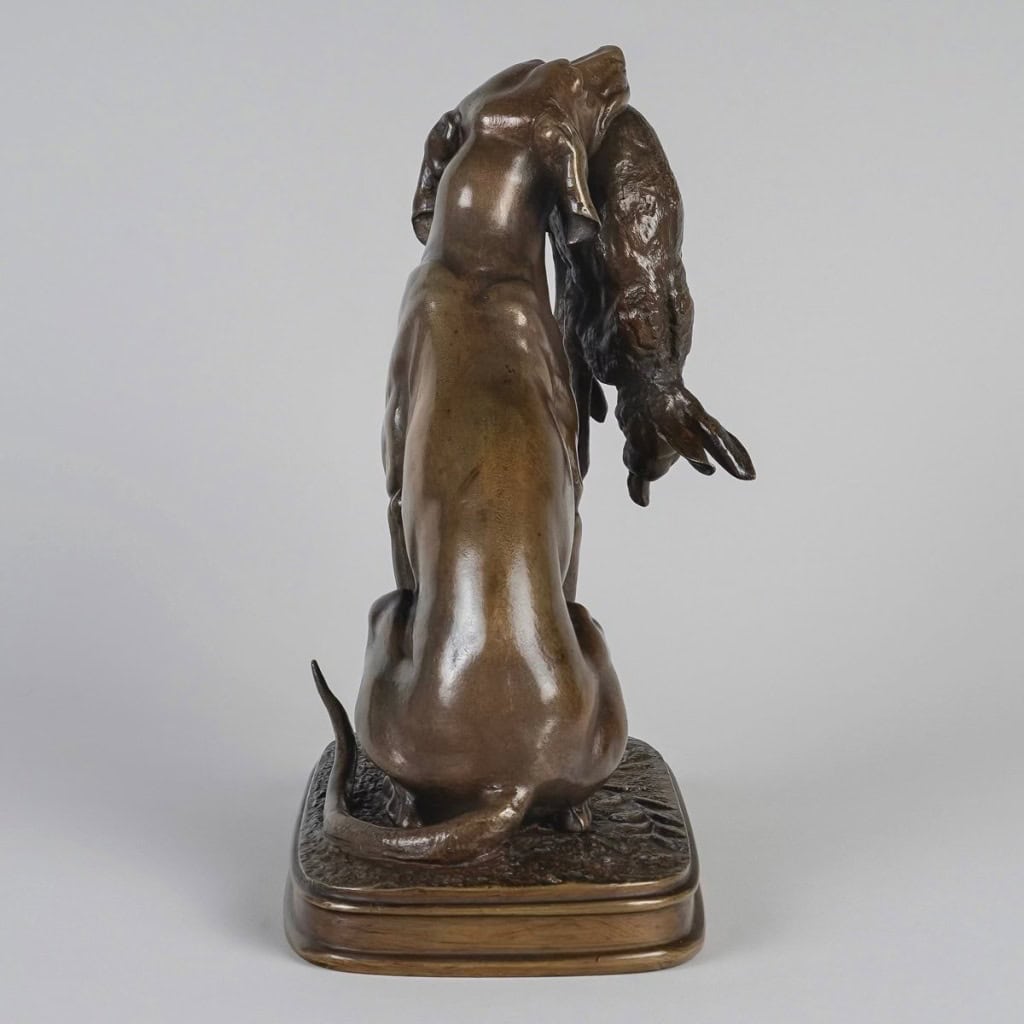 Sculpture – Chien Tenant Un Lièvre Dans La Gueule , Ferdinand Pautrot (1832 – 1874) – Bronze 9