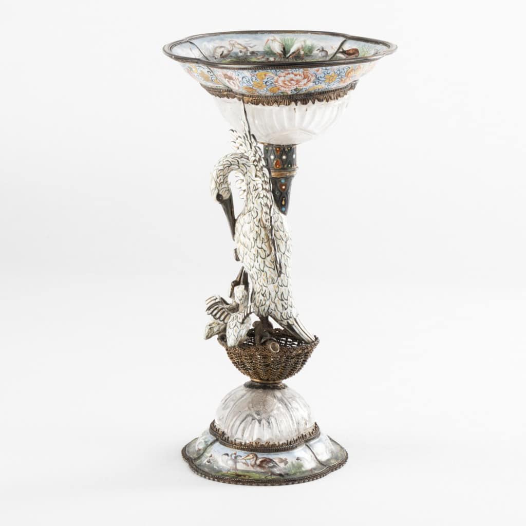 Coupe en cristal de roche et argent doré à la cigogne et décors émaillés, XIXe 6