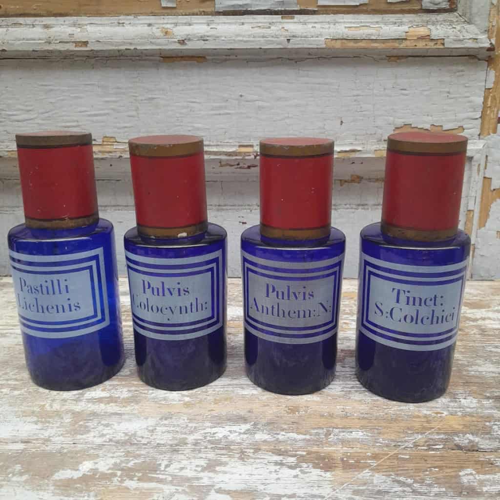 Petits flacons de pharmacie, verre soufflé bleu cobalt, fin XIXème 3