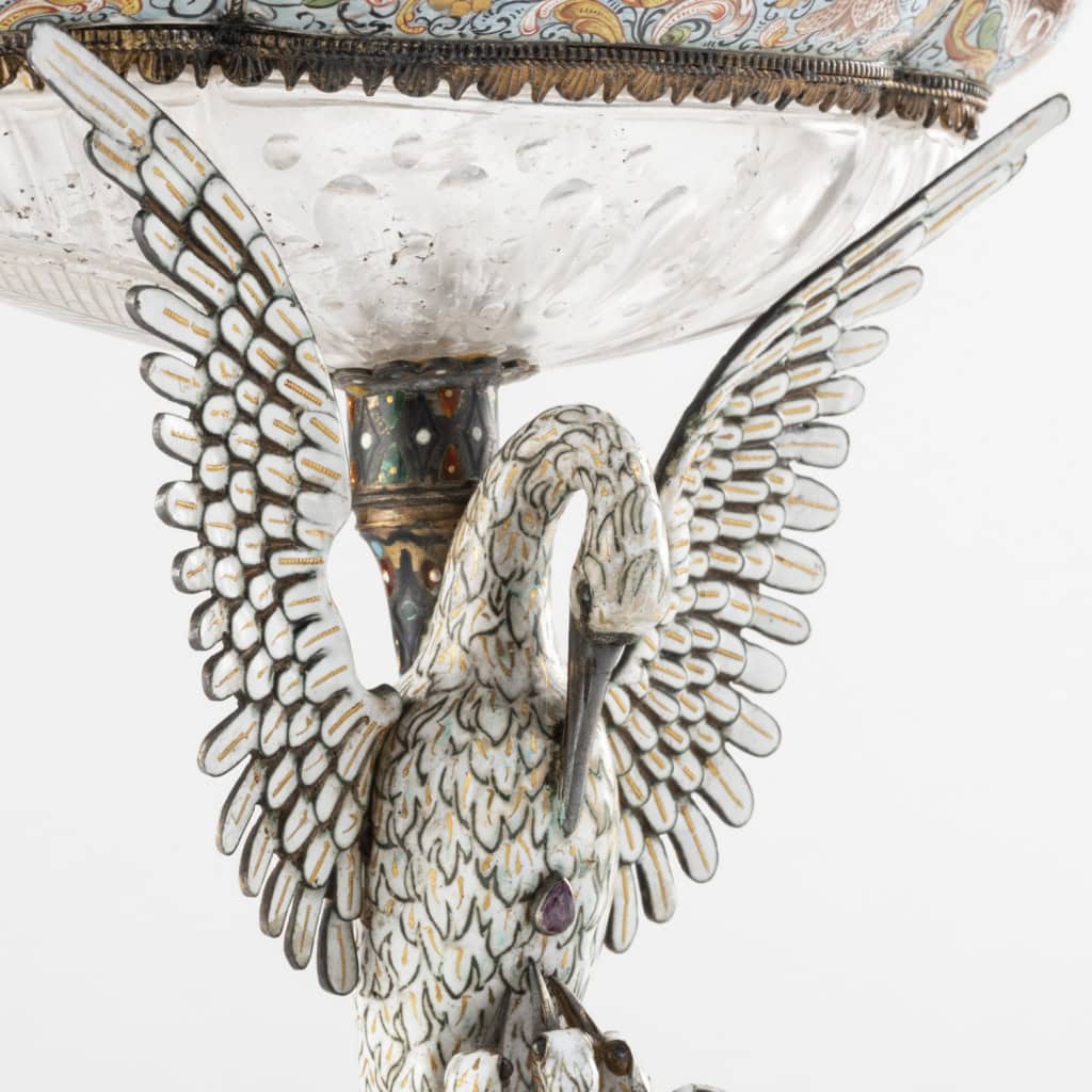 Coupe en cristal de roche et argent doré à la cigogne et décors émaillés, XIXe 10