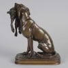 Sculpture – Chien Tenant Un Lièvre Dans La Gueule , Ferdinand Pautrot (1832 – 1874) – Bronze 19