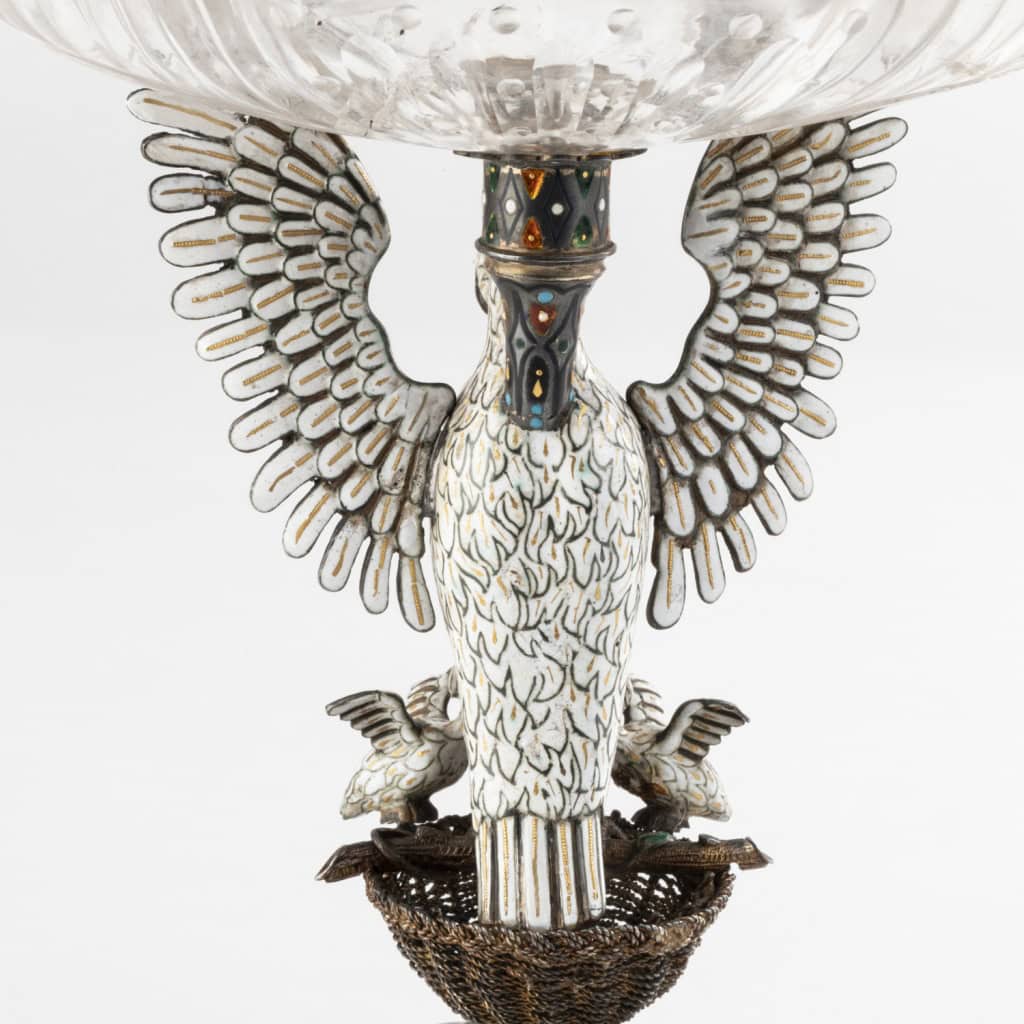 Coupe en cristal de roche et argent doré à la cigogne et décors émaillés, XIXe 11