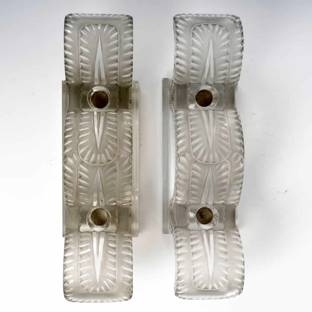 1944 René Lalique – Paire De Bougeoirs Porquerolles Verre Blanc Patiné Gris 6