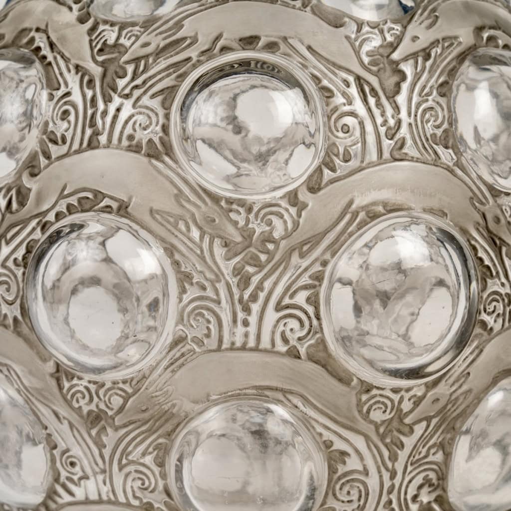 1925 René Lalique – Vase Antilopes Verre Blanc Patiné Gris 7