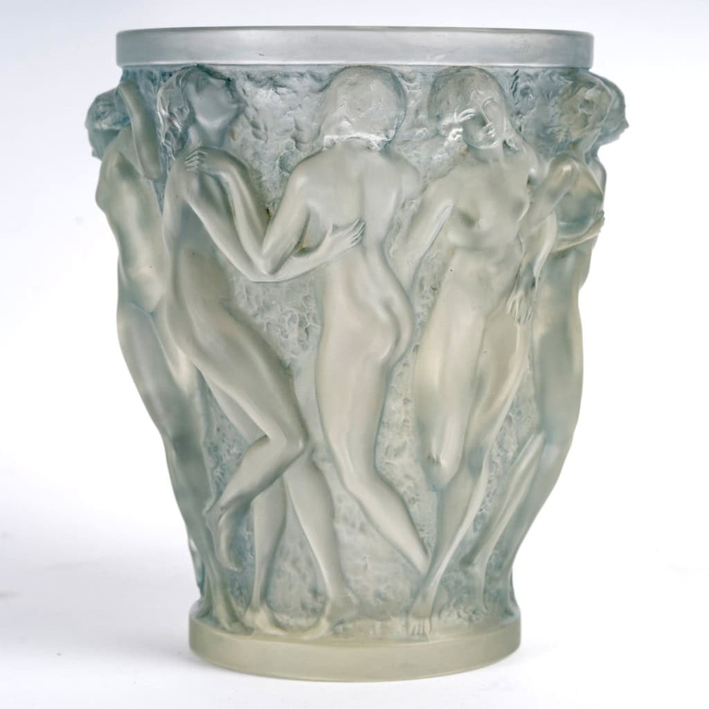 1927 René Lalique – Vase Bacchantes Verre Blanc Patiné Bleu 4