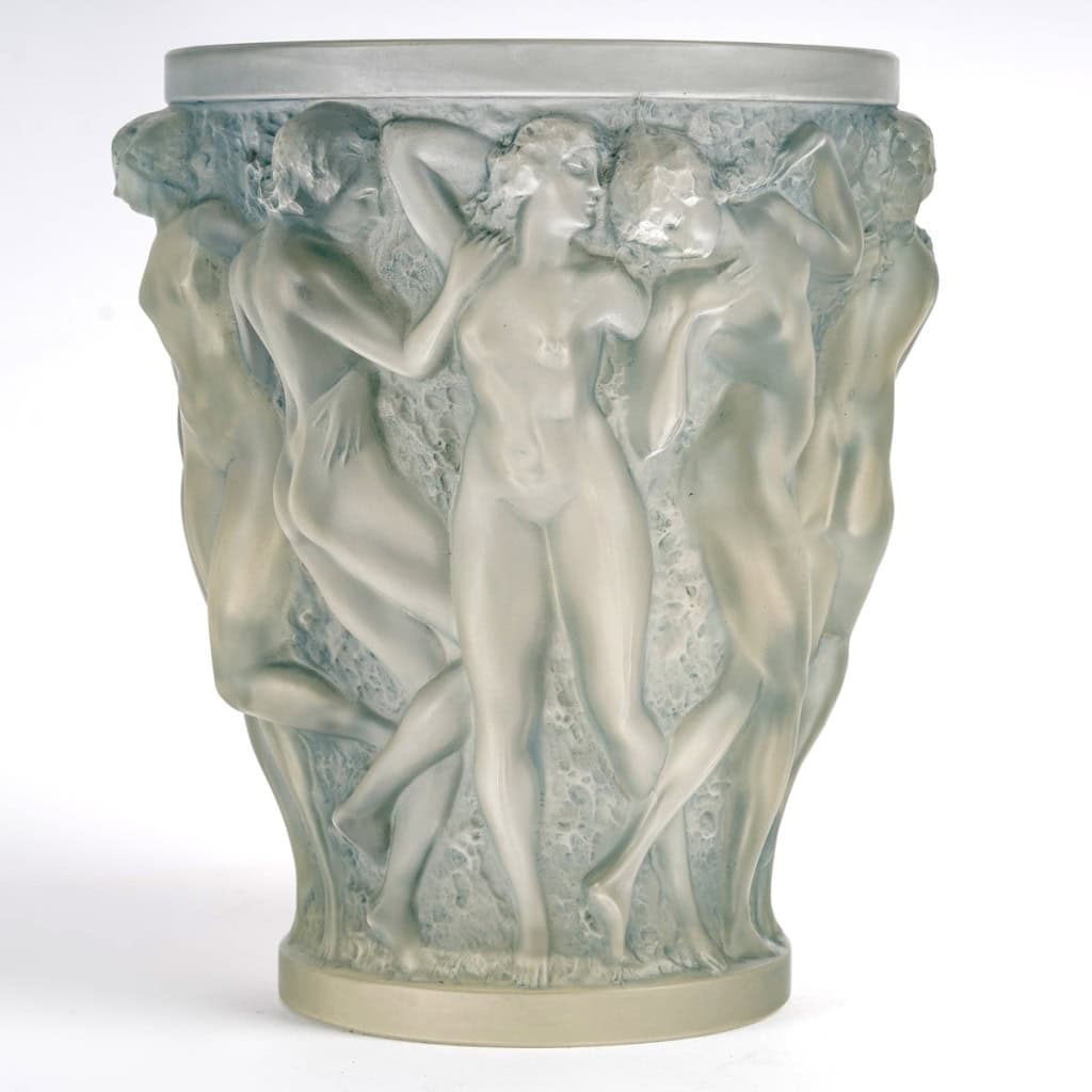 1927 René Lalique – Vase Bacchantes Verre Blanc Patiné Bleu 3