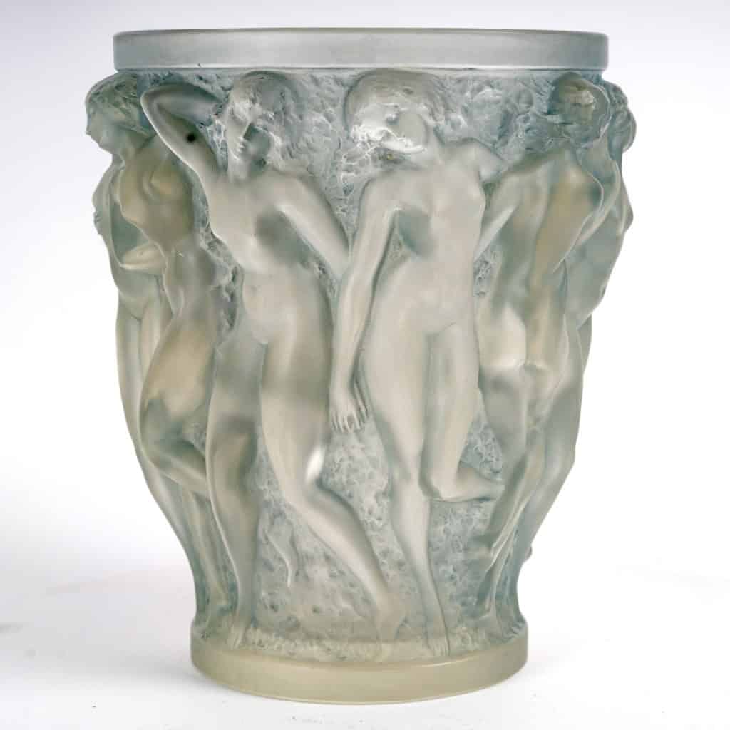 1927 René Lalique – Vase Bacchantes Verre Blanc Patiné Bleu 5