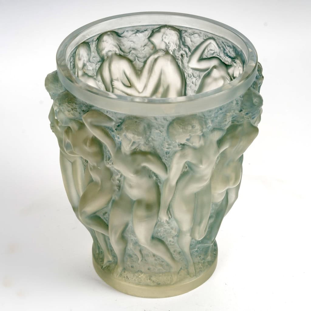 1927 René Lalique – Vase Bacchantes Verre Blanc Patiné Bleu 6