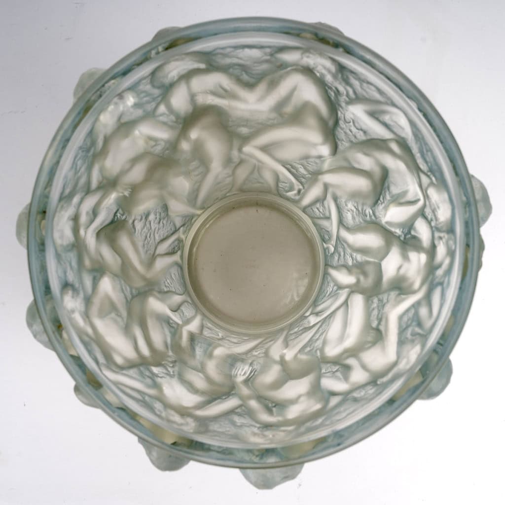 1927 René Lalique – Vase Bacchantes Verre Blanc Patiné Bleu 7