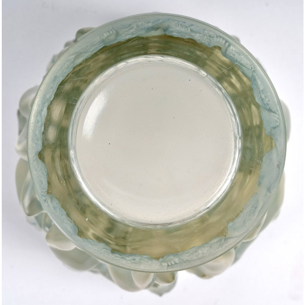 1927 René Lalique – Vase Bacchantes Verre Blanc Patiné Bleu 8