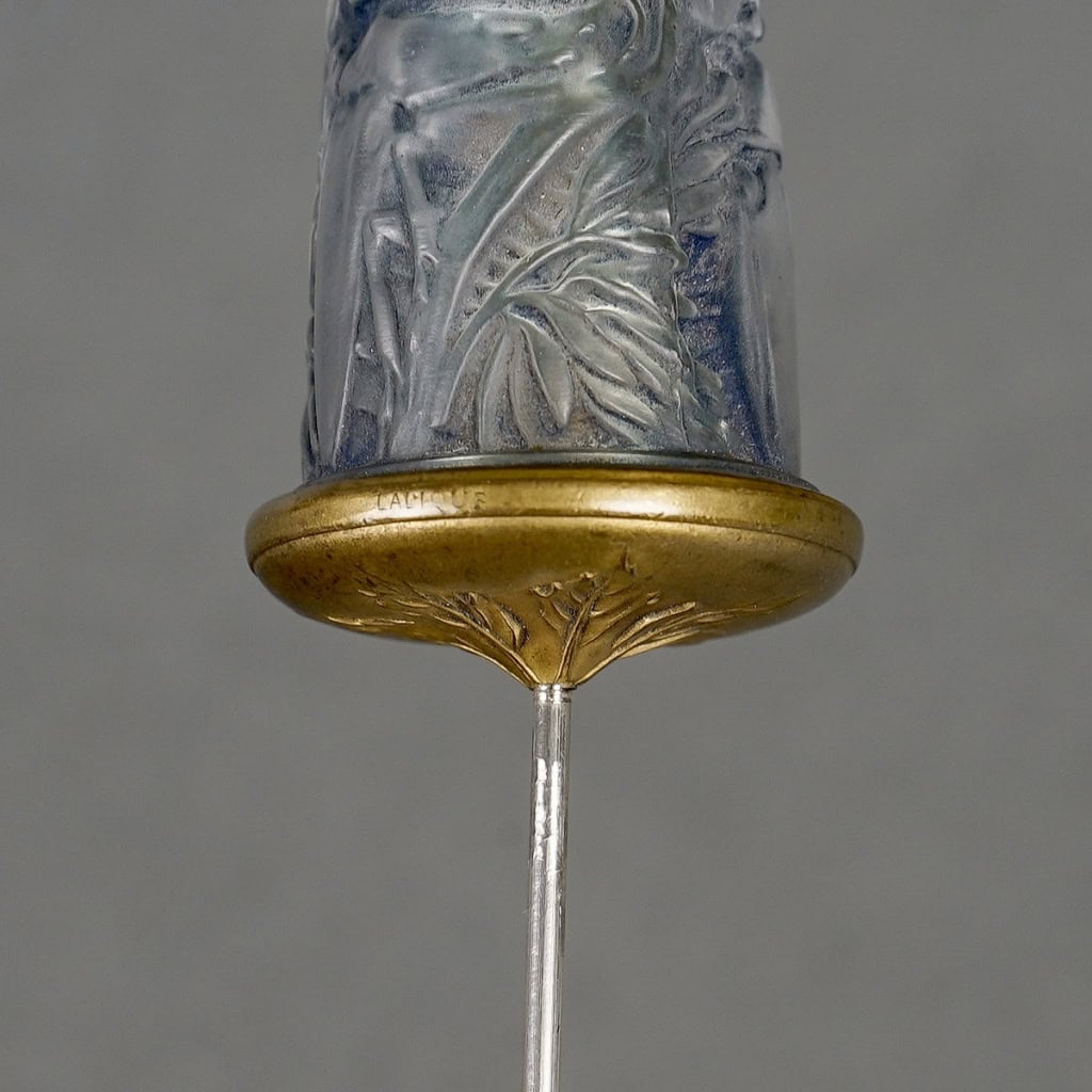 1912 René Lalique – Epingle à Chapeau Scarabées Verre Blanc Patiné Bleu 6