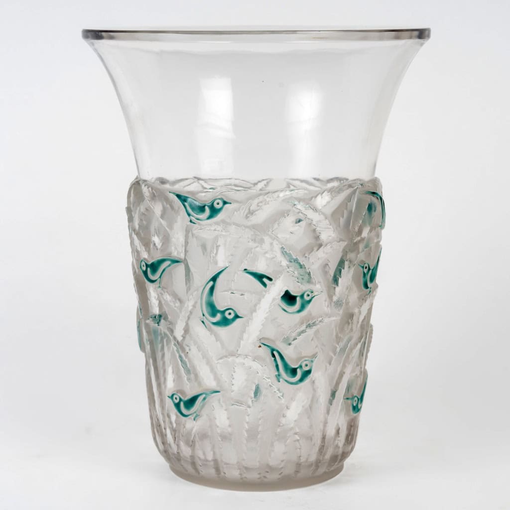 1930 René Lalique – Vase Bornéo Verre Blanc Emaillé Vert 3