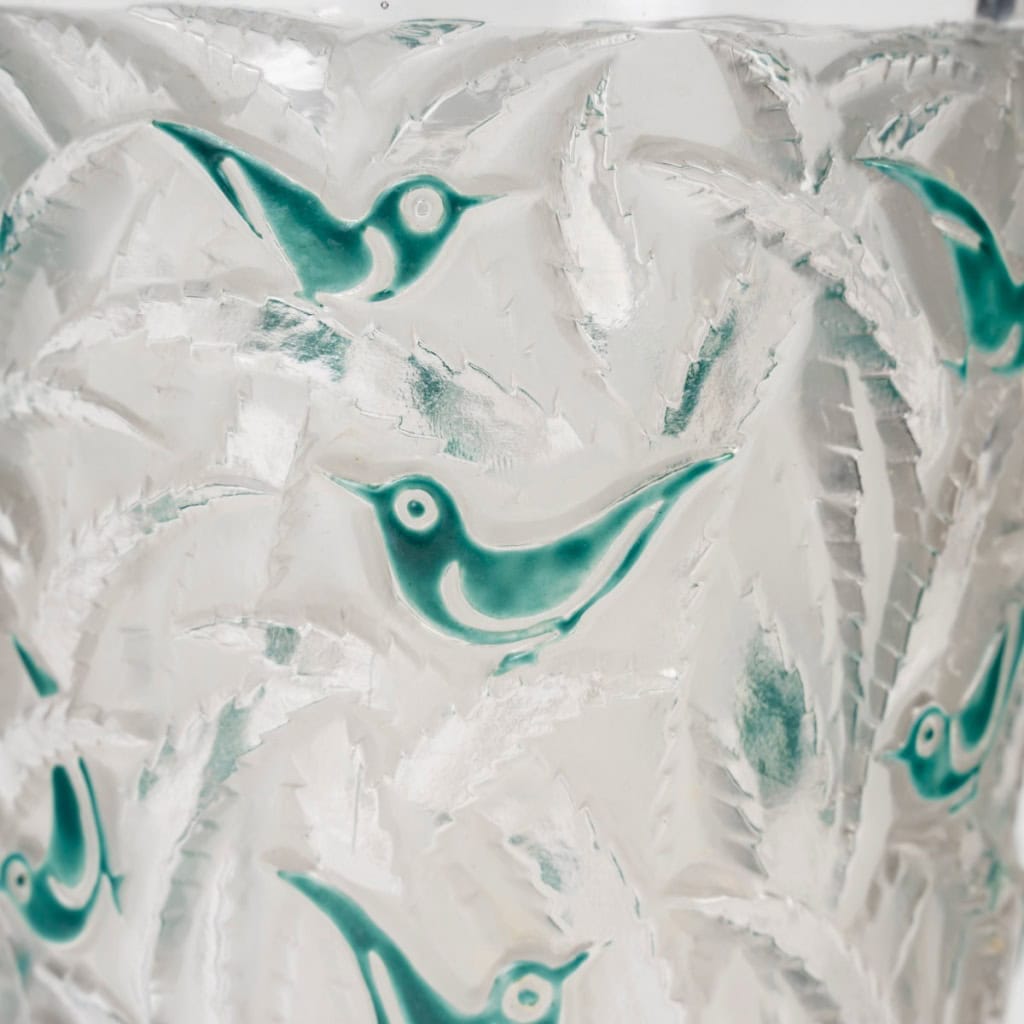 1930 René Lalique – Vase Bornéo Verre Blanc Emaillé Vert 6