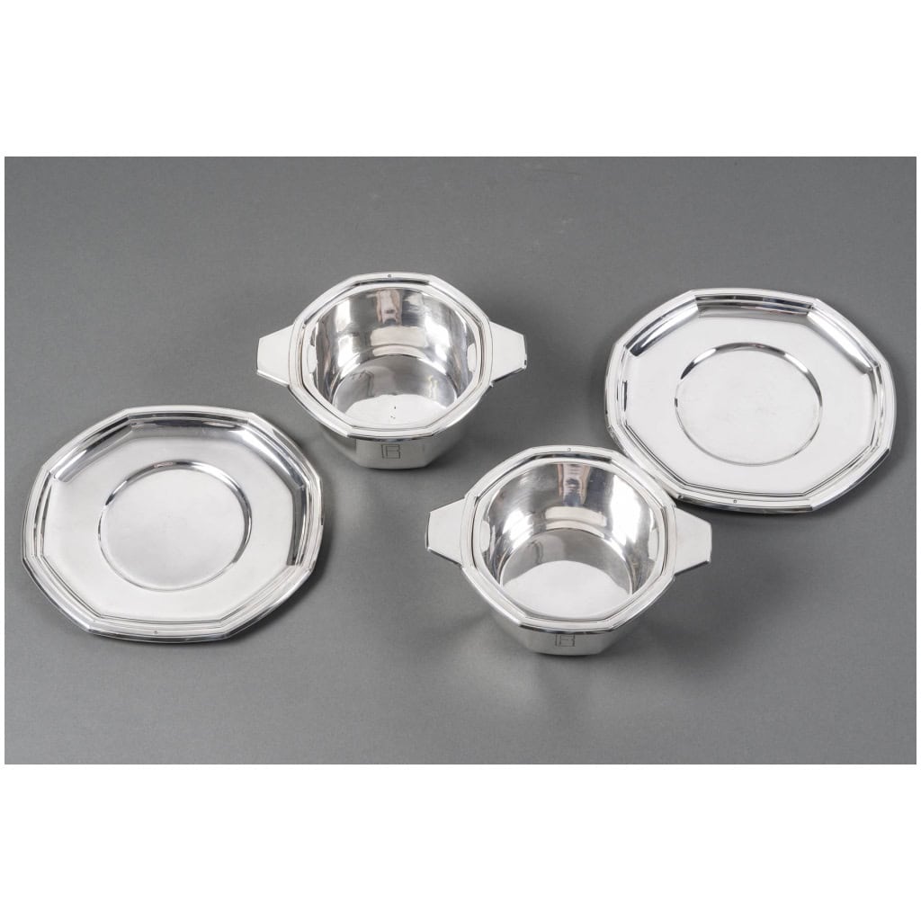 JEAN E. PUIFORCAT – PAIRE DE SAUCIERES ARGENT MASSIF ART DECO 12