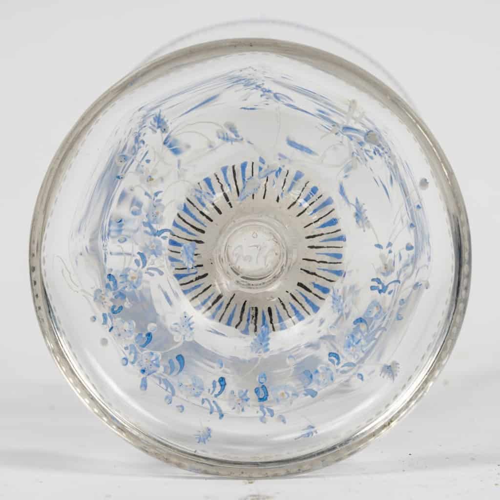 Emile Gallé – Vase Cornet Verre Emaillé Bleu Et Blanc Libellules Et Fleurs 11