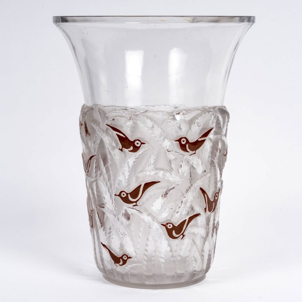 1930 René Lalique – Vase Bornéo Verre Blanc Emaillé Brun 3