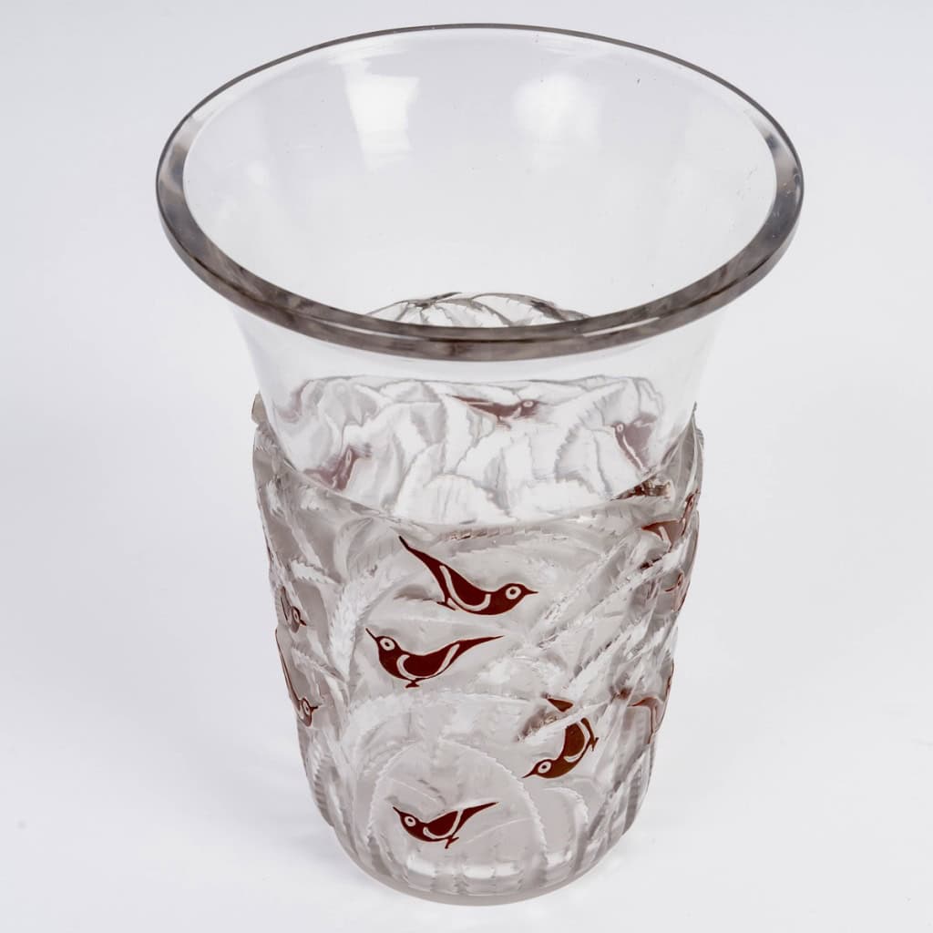 1930 René Lalique – Vase Bornéo Verre Blanc Emaillé Brun 4