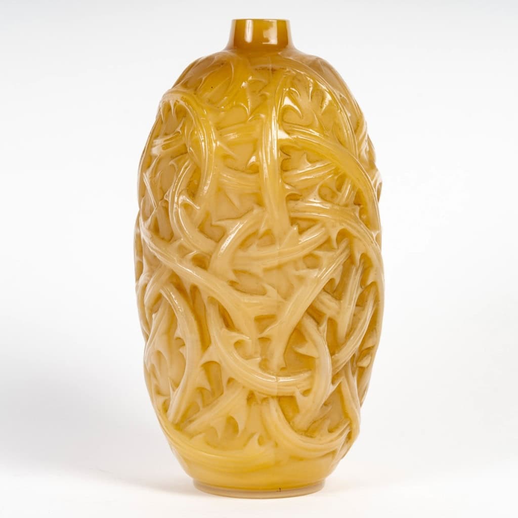 1921 René Lalique – Vase Ronces Verre Butterscotch Jaune Opalescent 3