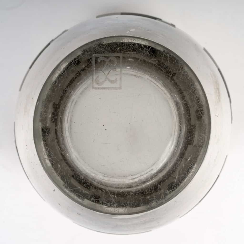 1930 Jean Luce – Vase Art Deco Moderniste Verre Blanc Emaillé Argent 7