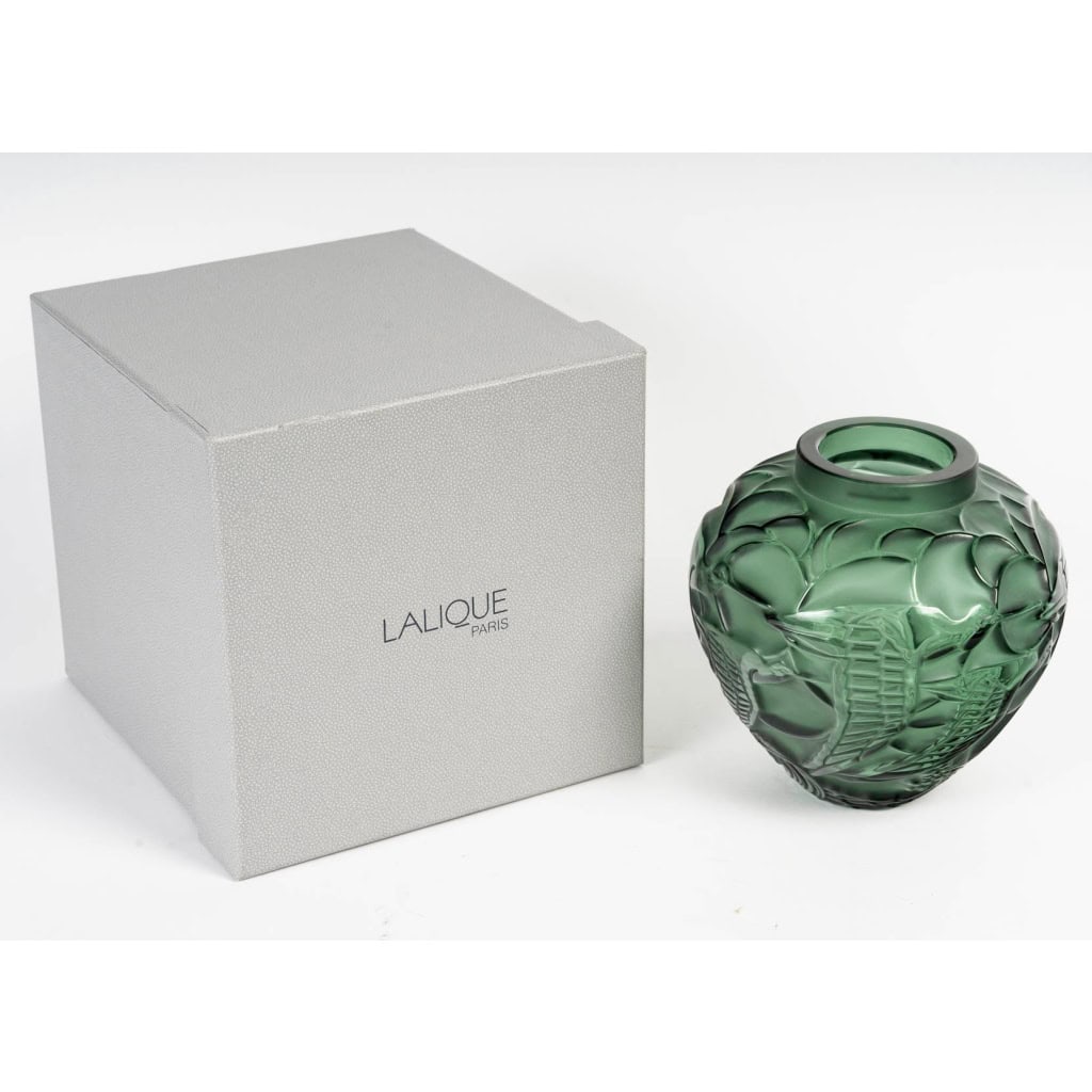 Lalique France – Vase Courlis Cristal Vert – Neuf En Coffret 9