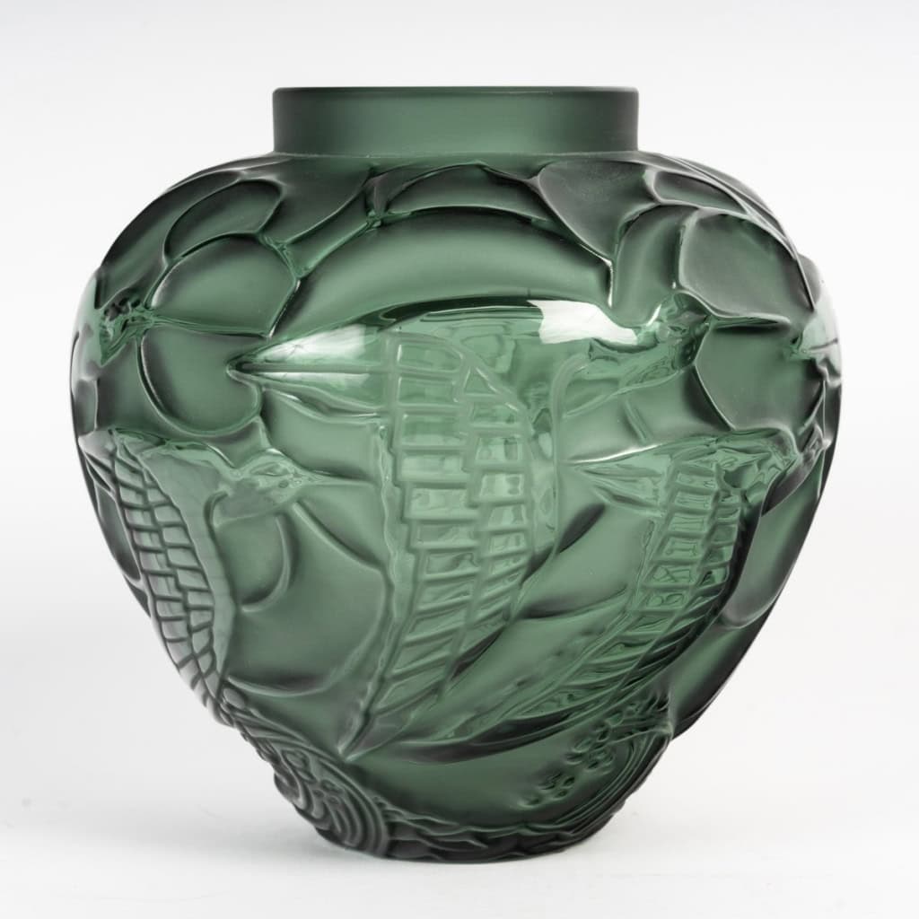 Lalique France – Vase Courlis Cristal Vert – Neuf En Coffret 3