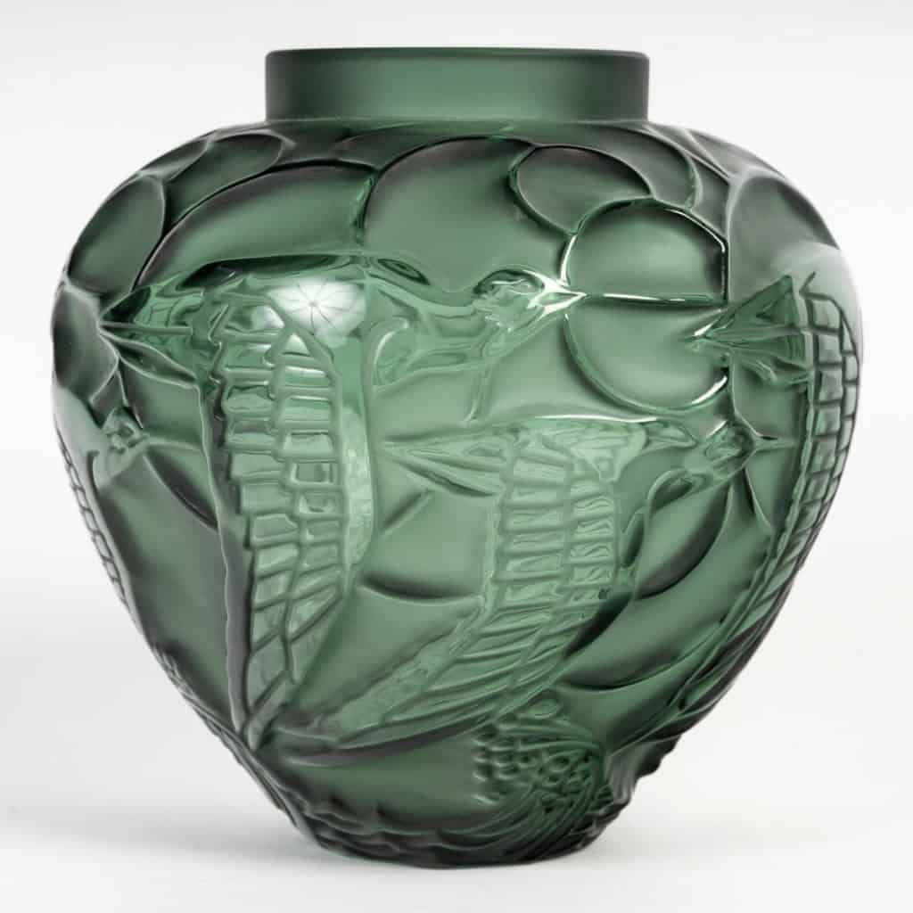 Lalique France – Vase Courlis Cristal Vert – Neuf En Coffret 4