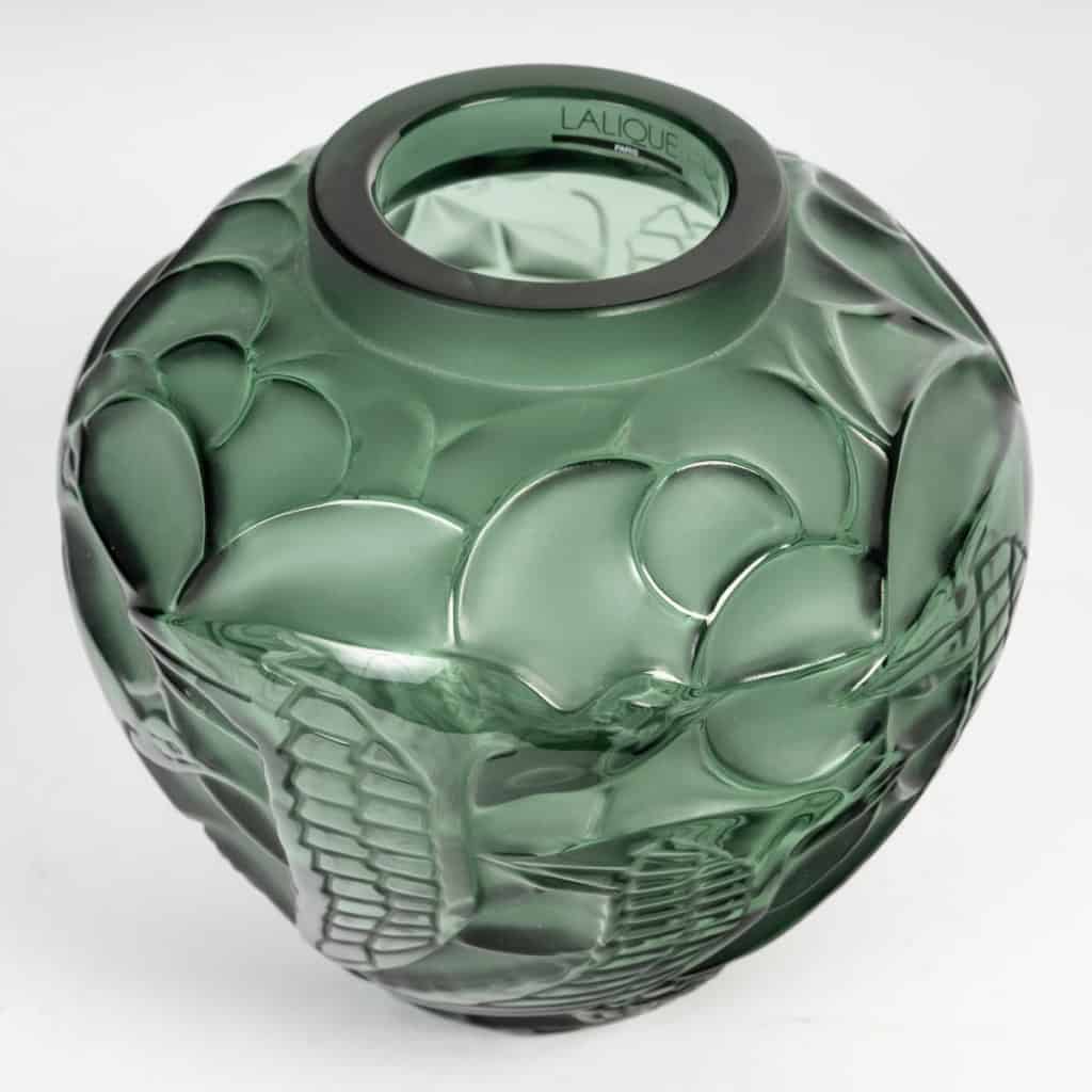 Lalique France – Vase Courlis Cristal Vert – Neuf En Coffret 5