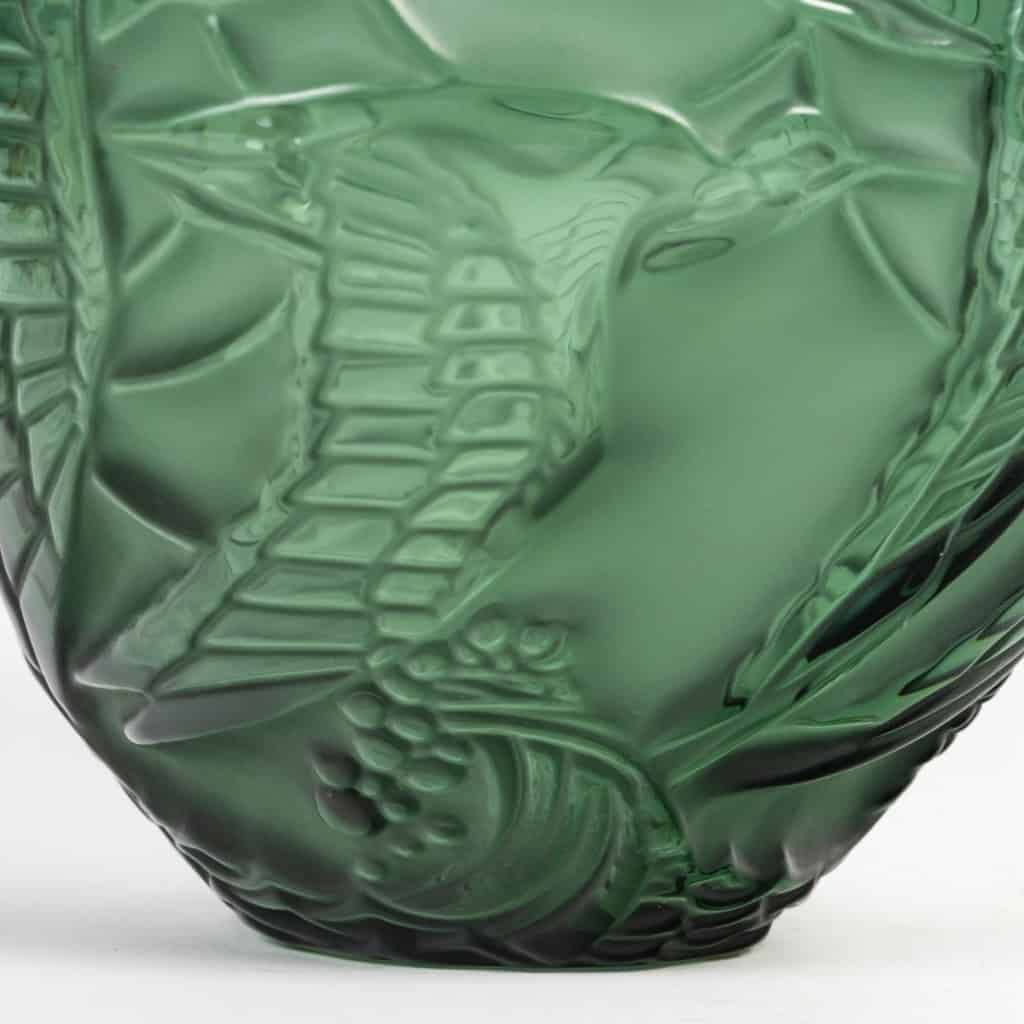 Lalique France – Vase Courlis Cristal Vert – Neuf En Coffret 7