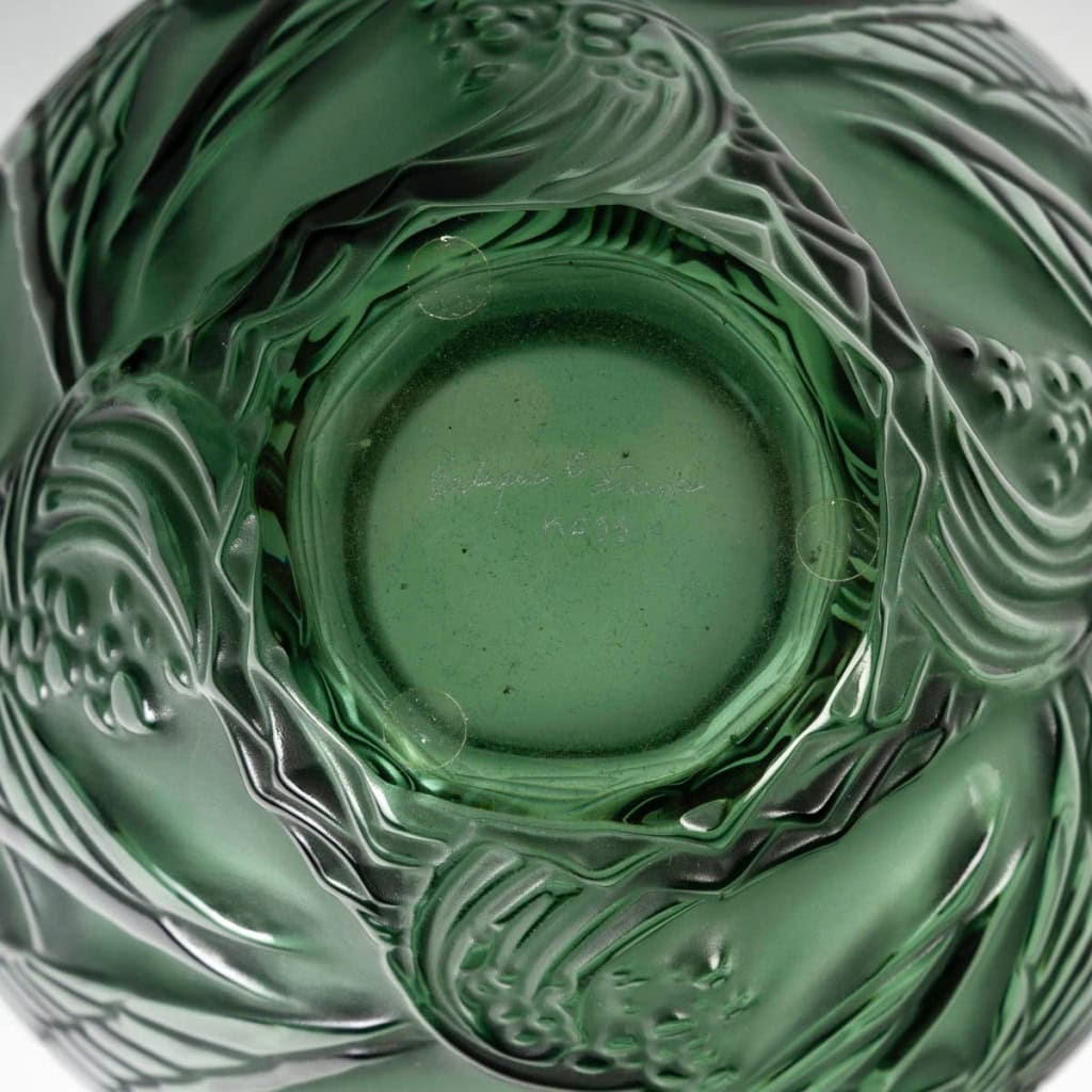 Lalique France – Vase Courlis Cristal Vert – Neuf En Coffret 11