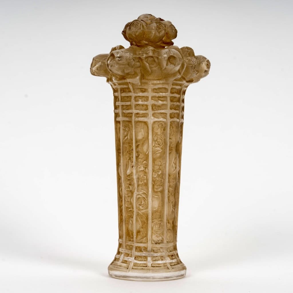 1912 René Lalique – Flacon Paniers De Roses Verre Blanc Patiné Sépia 3