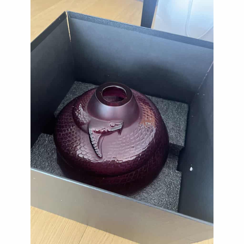 Lalique France – Vase Serpent Cristal Rouge En Coffret 11