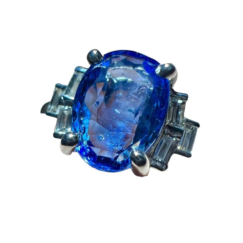 Bague Saphir De Ceylan 2.30 Ct Entouré Diamants Calibrés 3