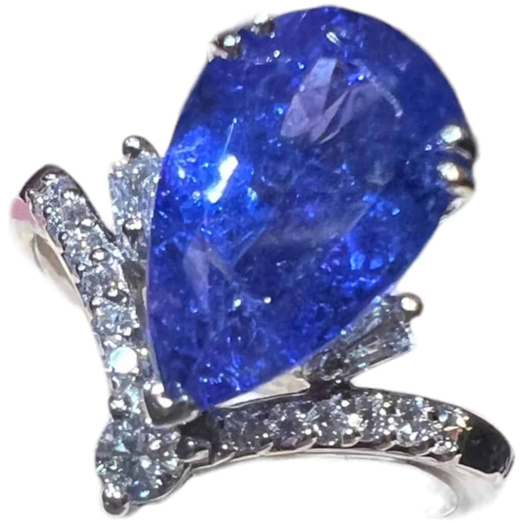 Tanzanite De 3.75 Cts Entourée De Diamants, Bague “diadème” Or Blanc 18 Ct 3