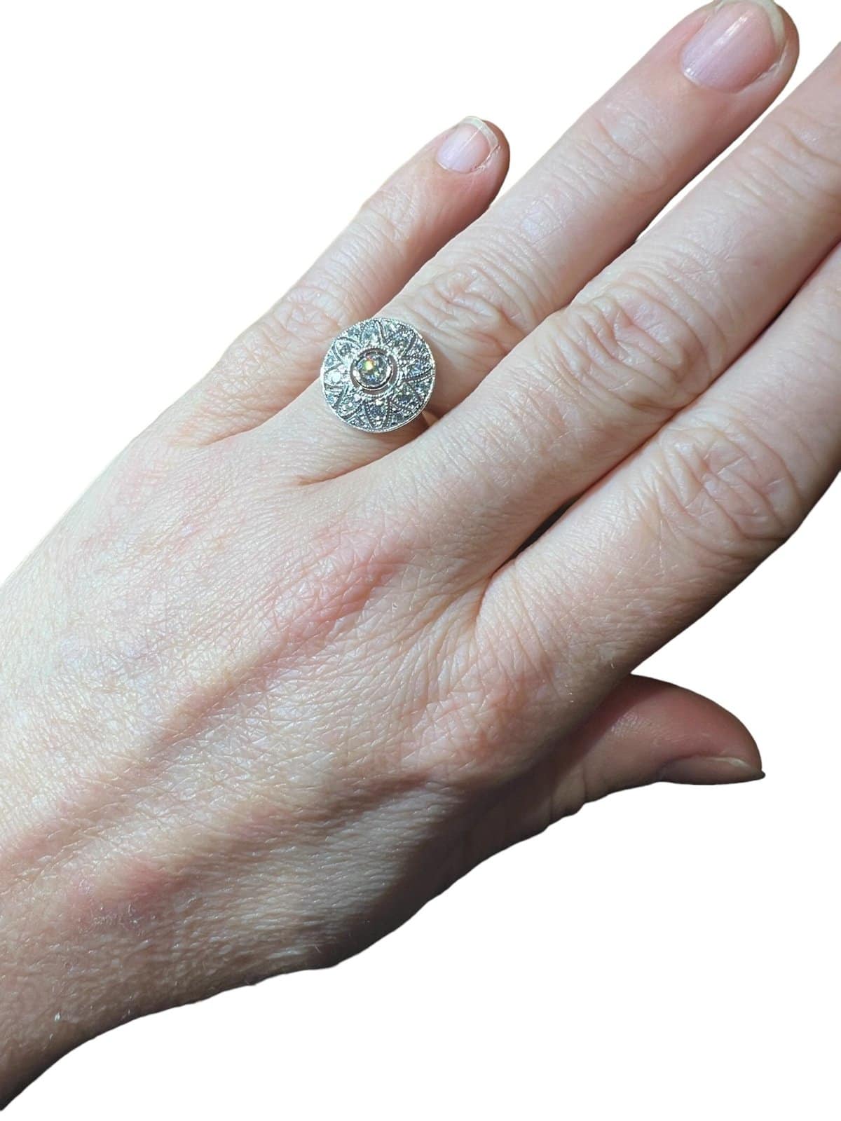 Bague lumineuse en or blanc 18 carats sertie de diamants en pavage, 