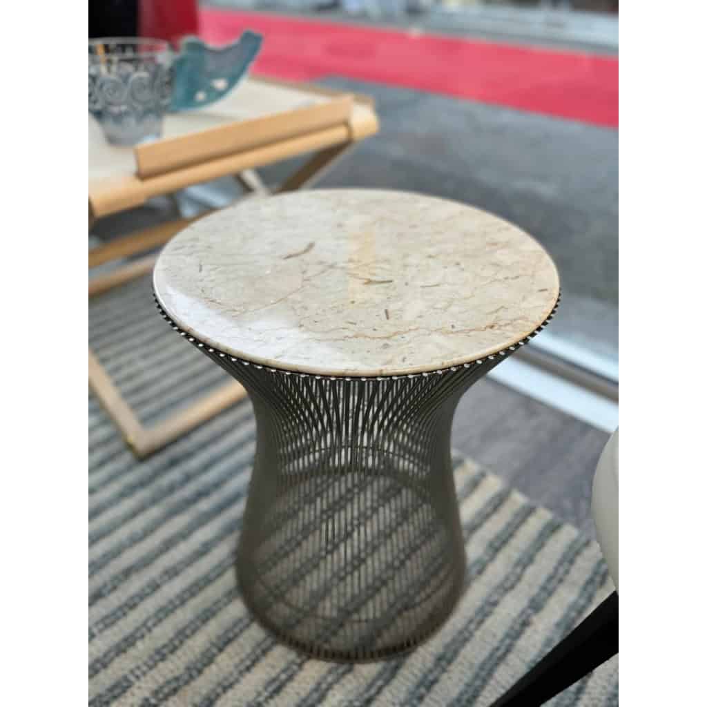 Knoll& Waren PLATNER, Paire de tables d’appoint en acier, plateau en marbre blanc veiné beige 6