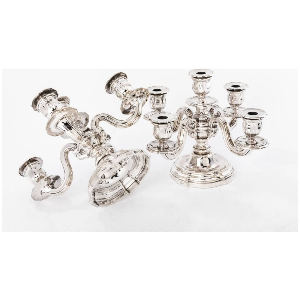 ORFÈVRE TETARD FRÈRES – PAIRE DE CANDELABRES EN ARGENT MASSIF ÉPOQUE 1930 14