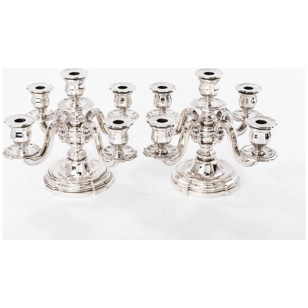 ORFÈVRE TETARD FRÈRES – PAIRE DE CANDELABRES EN ARGENT MASSIF ÉPOQUE 1930 4