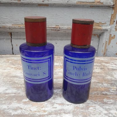 Flacons de pharmacie, verre soufflé bleu cobalt, fin XIXème 3