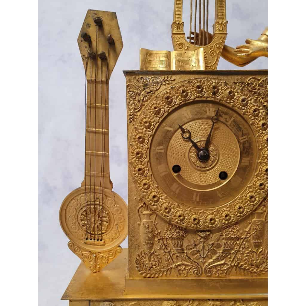 Pendule époque Restauration – Orphée et sa Lyre – Bronze Doré – 19ème 10