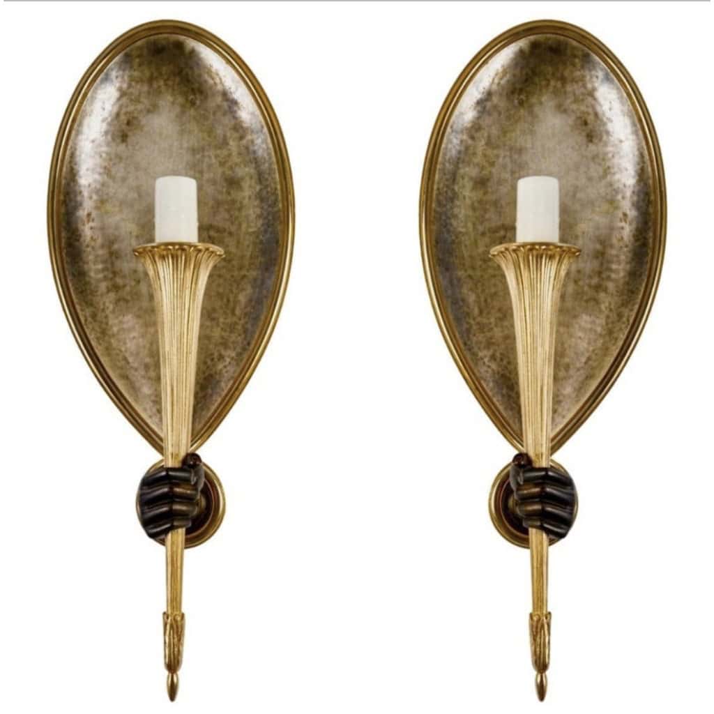 1960 Paire d’appliques torchères en bronze Maison Jansen 3