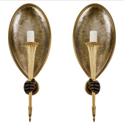 1960 Paire d’appliques torchères en bronze Maison Jansen